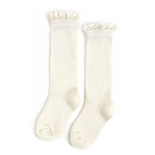 Ivory Fancy Lace Top Knee High Socks: 1.5-3 YEARS