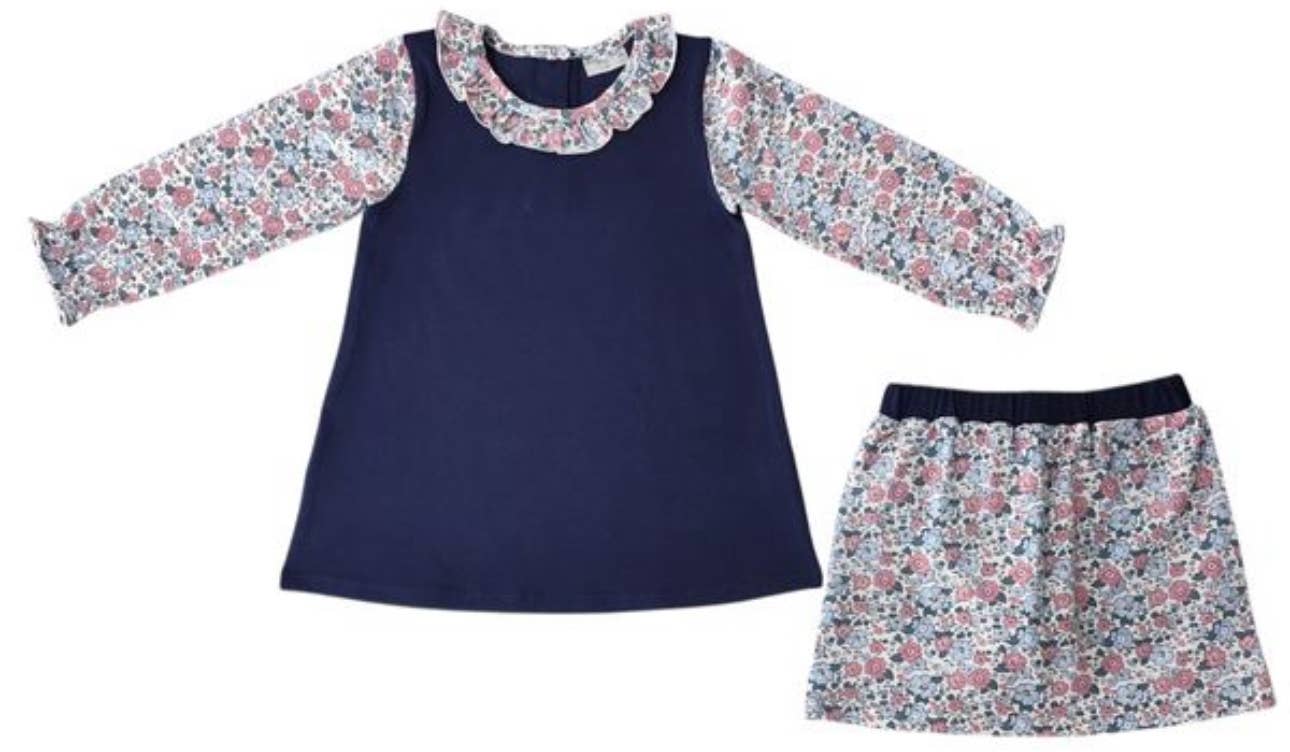 Navy Floral Skort Set