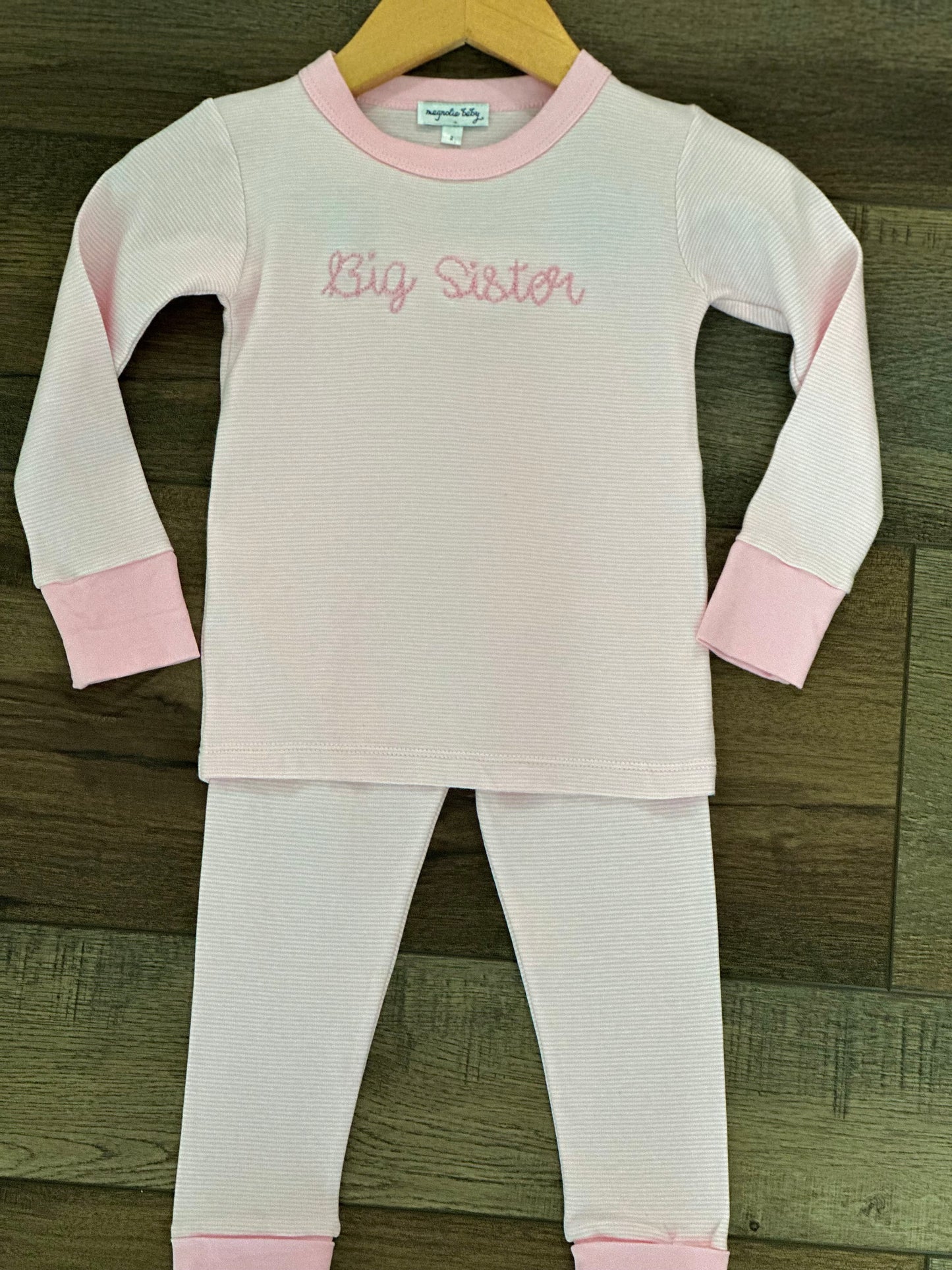 Hand Stitched Essentials Mini Stripes Pink Long Pajamas