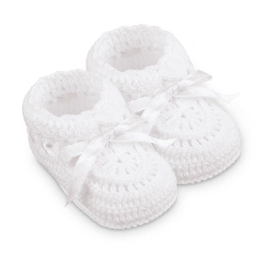 Hand Crochet Ribbon Bootie- white