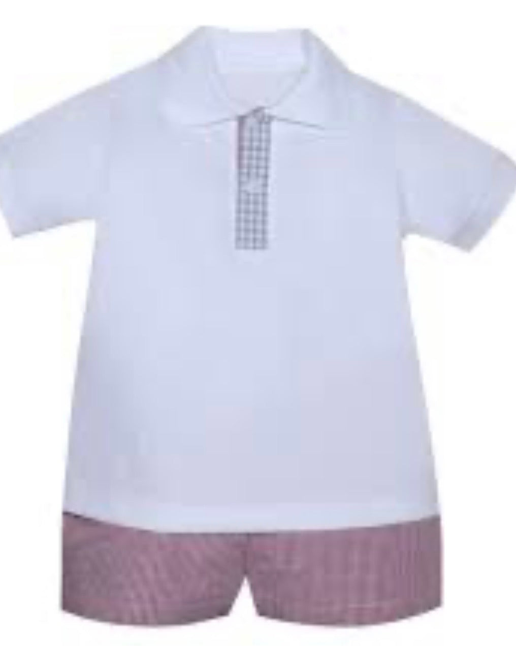 White Polo and Maroon Gray Shorts