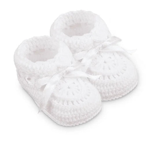 Jeffries Hand Crochet Ribbon Booties- White
