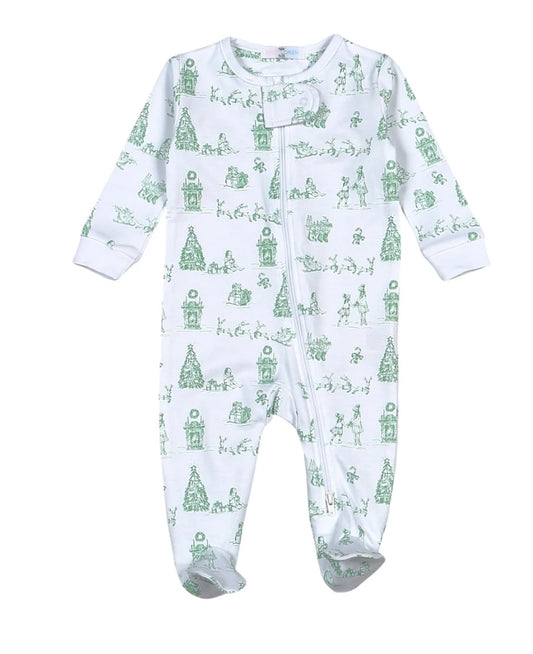 Green Christmas Toile Footie