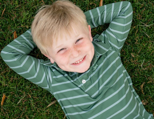 Saltwater Boys Company Long Sleeve Polo Inshore -Green Stripe