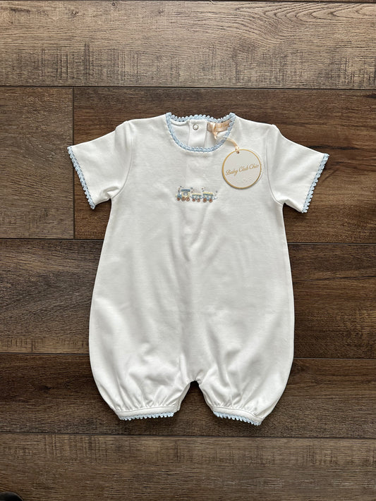 Little Train Romper with Crochet Trim