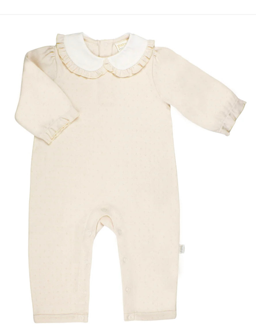Paty Girl’s Pointelle Knit Romper- Oatmeal