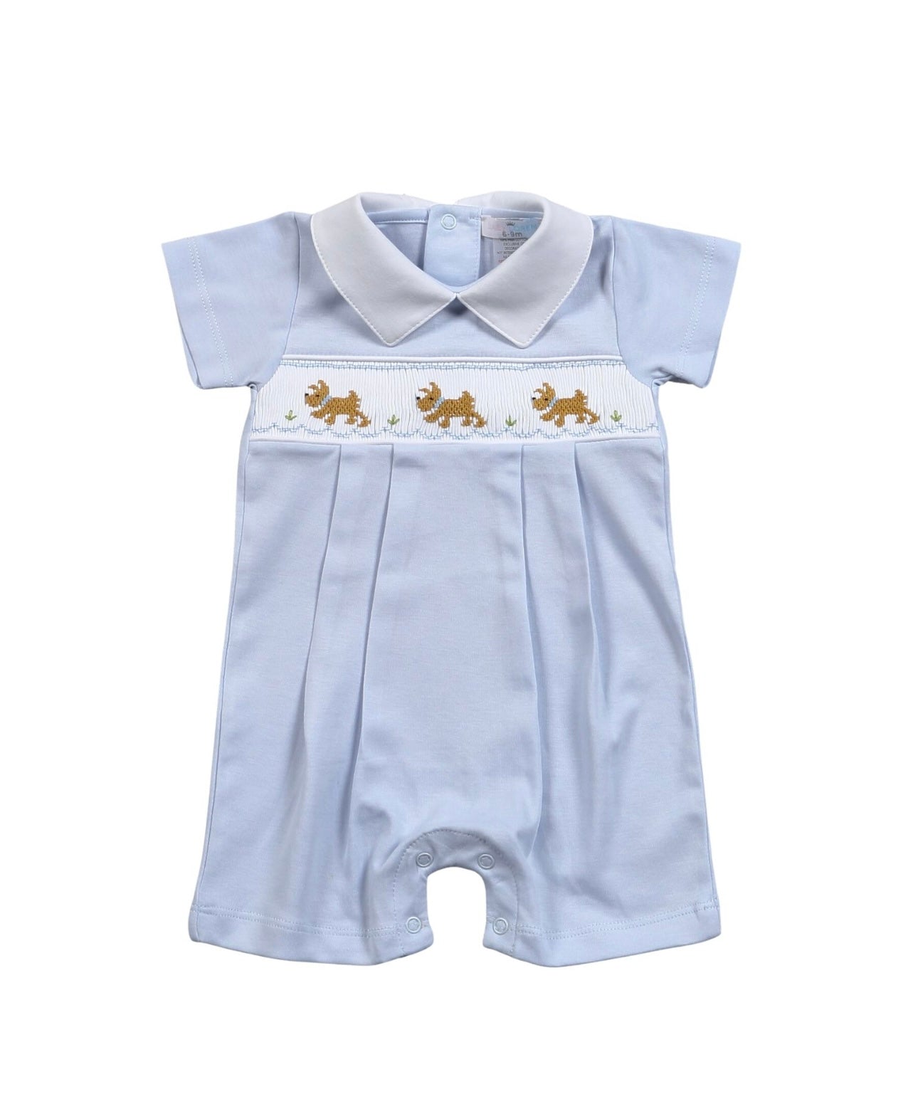 Dogs Blue Hand Smocked Pima Romper