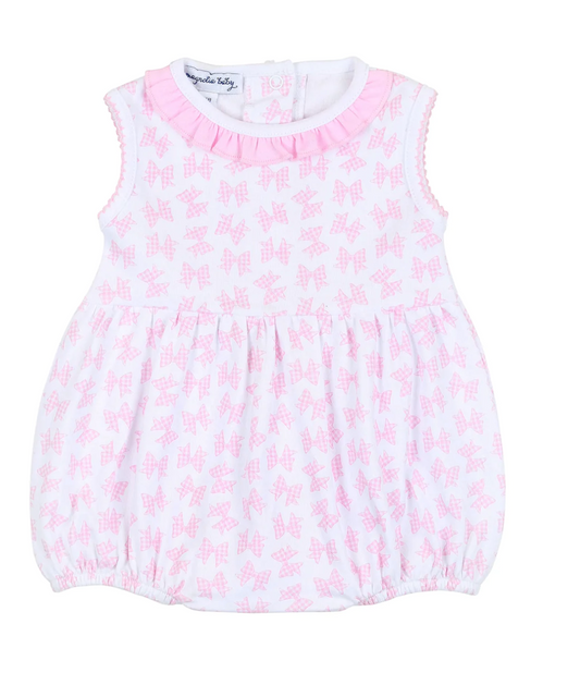 Gingham Bows Printed Sleeveless Bubble- Magnolia Baby