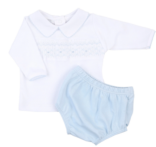 Sophie and Oliver Blue Smocked Collared Long Sleeve Diaper Cover Magnolia Baby