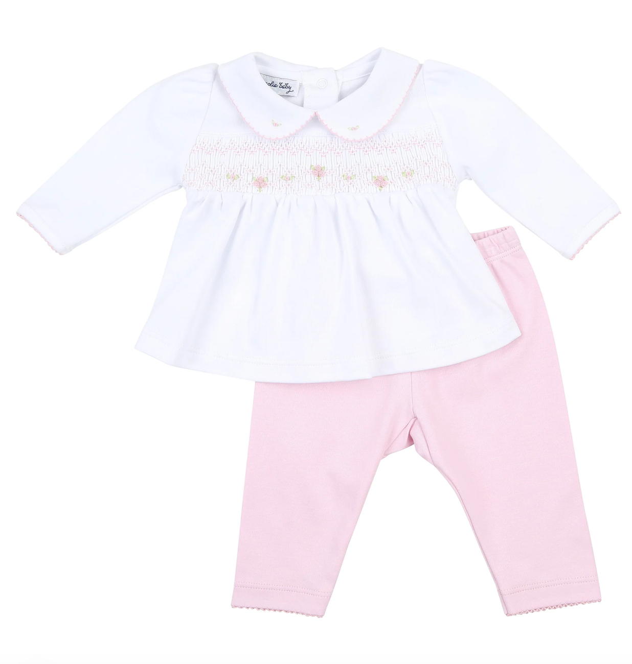 Delaney and Dillon Pink Smocked Collared 2 pc Pant Set Magnolia Baby