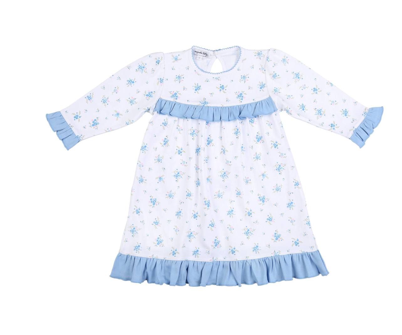 Samantha's Classics Printed Ruffle Flutter Dress- Long Sleeve- Magnolia Baby