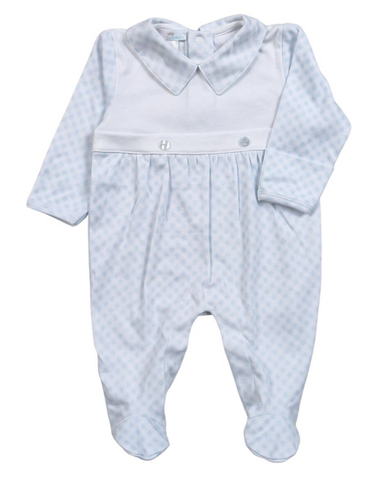 Blue Plaid Two Button Pima Footie