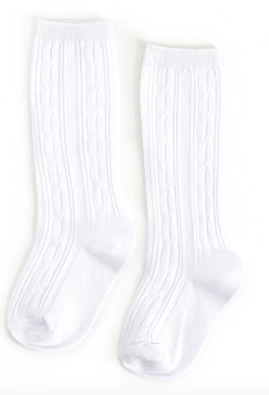 White Cable Knit Knee High Socks