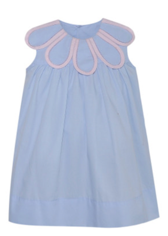 Anna Mae Blue Dress with Pink Piping