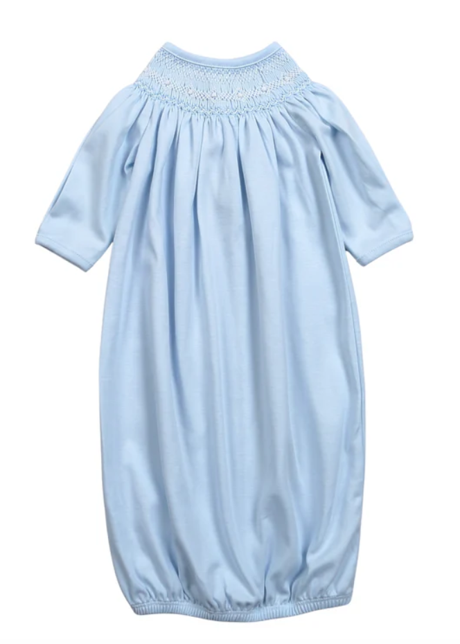 Blue Hand Smocked Pima Bishop Gown