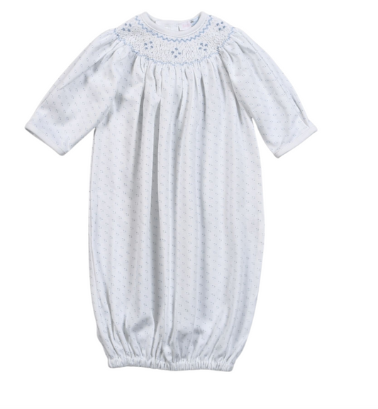 Blue Tiny Dot Hand Smocked Pima Bishop Gown