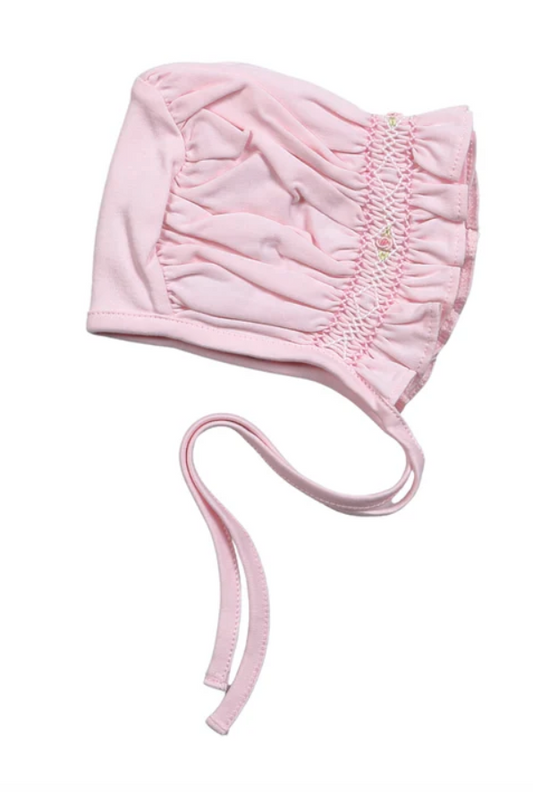 Pink Hand Smocked Pima Bonnet