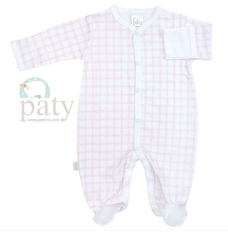 Paty Gingham Footie- Pink