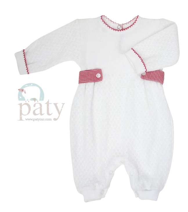 Paty Long Sleeve Romper w/ Red Gingham Tabs