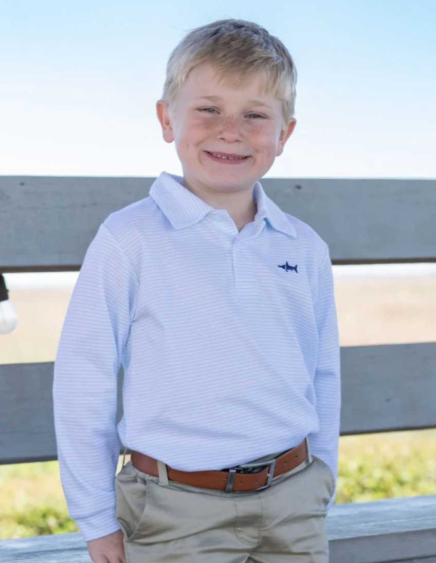 Saltwater Boys Company- Long Sleeve Polo- Blue Stripe