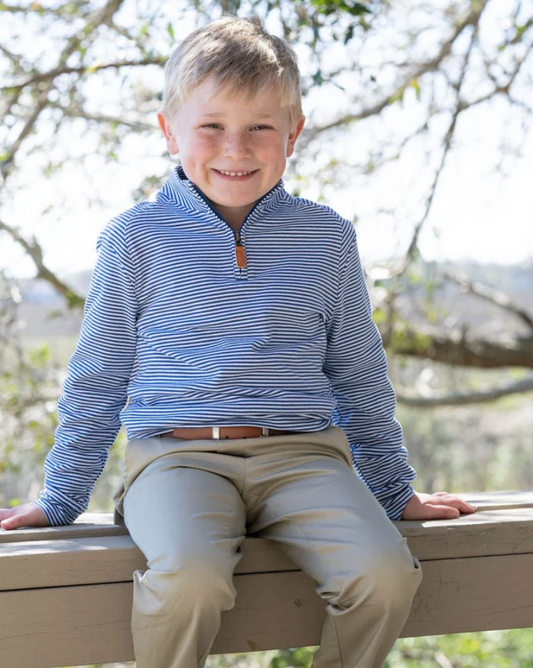 Saltwater Boys Company- Collins Quarter Zip- Blue Stripe