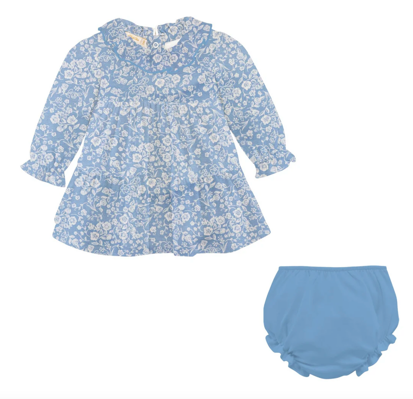 Blooming Garden Ruffled Collar Dress with Diaper Cover-Baby Club Chic