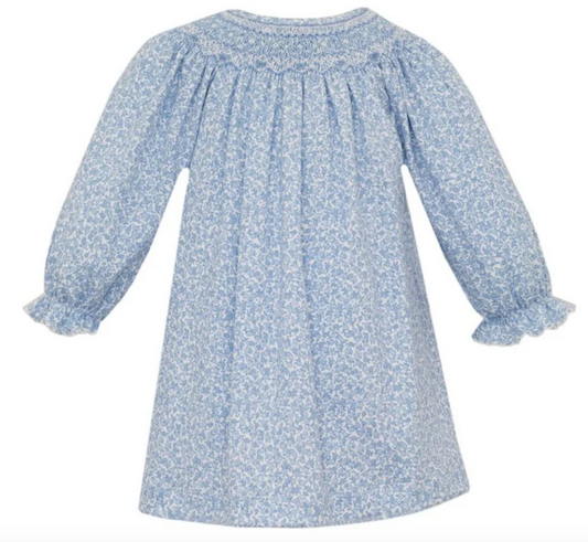 Blue Floral Knit Bishop Dress- Petit Bebe