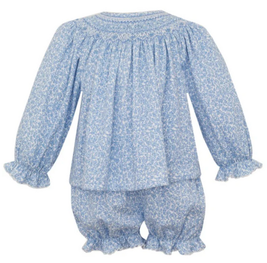 Blue Floral Knit Bloomer Set- Petit Bebe