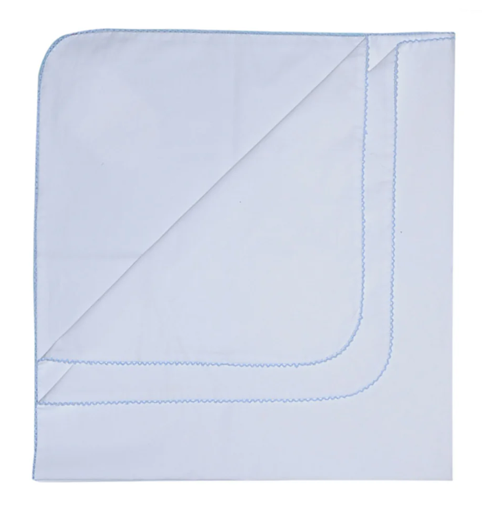 Baby Blanket White w/Blue Picot