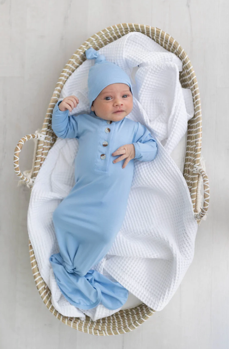 Knotted Baby Gown and Hat Sets-Black, White, Sand, Camel Brown, Blue