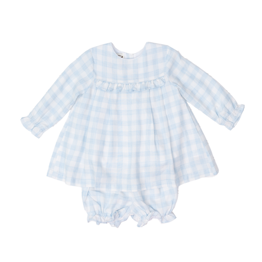 Danielle Soft Blue Check Bloomer Set