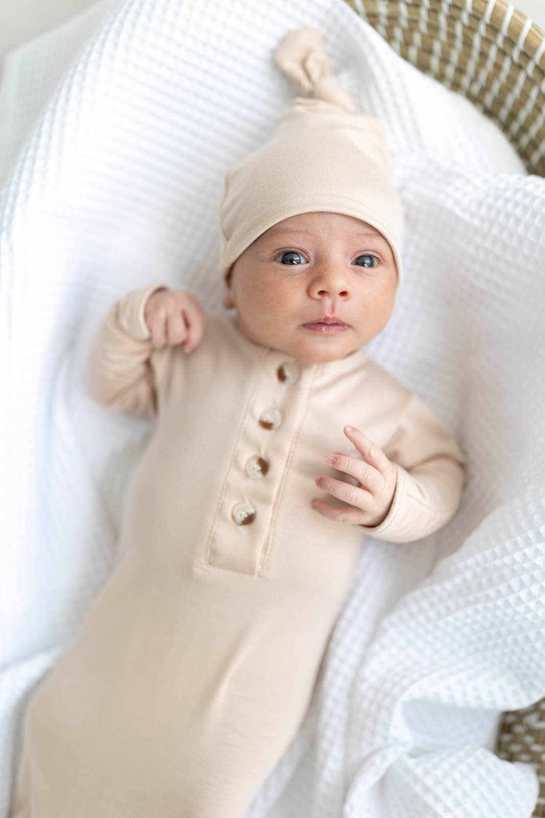 Knotted Baby Gown Set (Newborn - 3 mo.) Baby Clothes - Sand: Hat