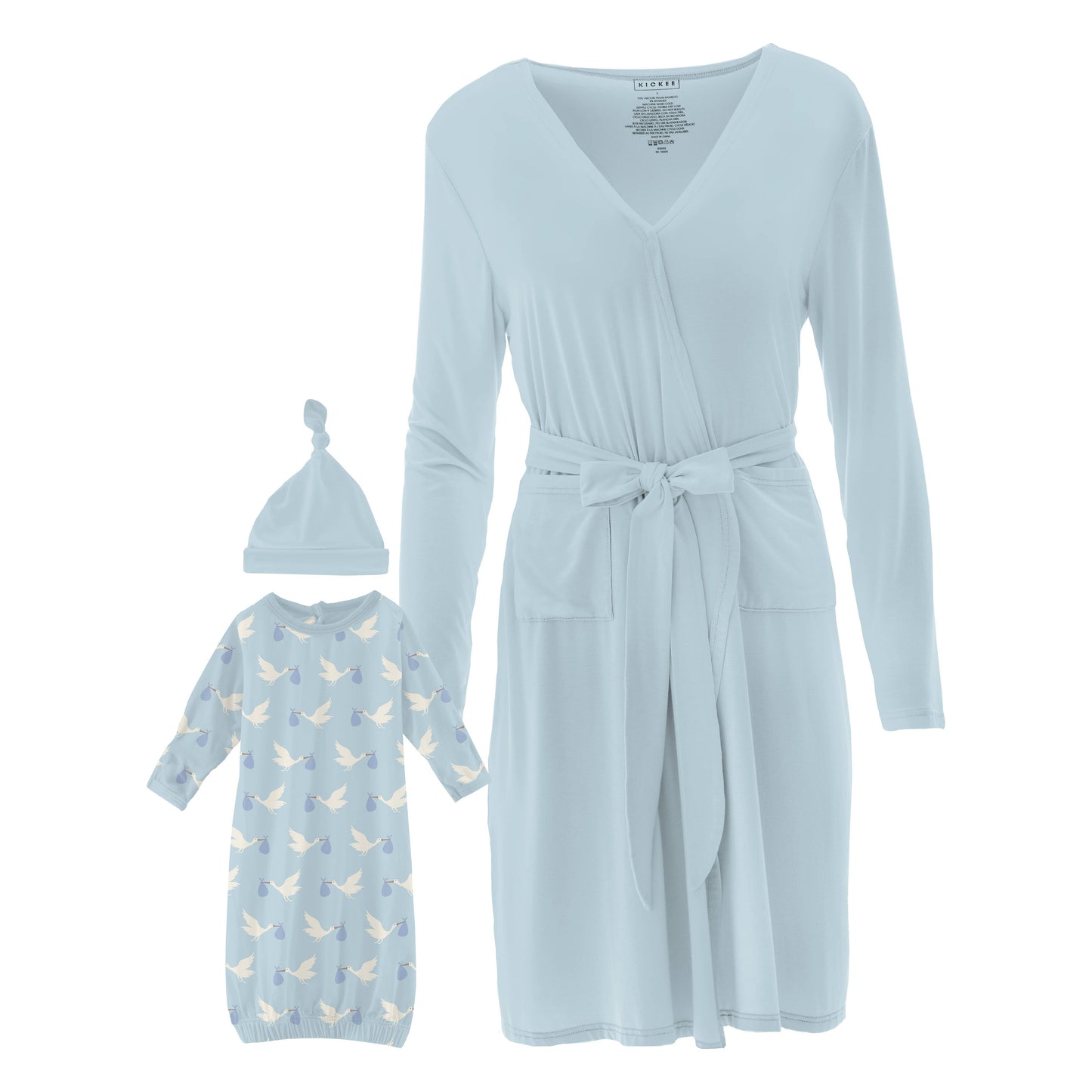 Women's Print Mid Length Lounge Robe & Layette Gown Set