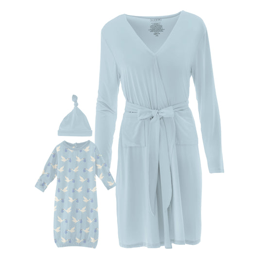 Women's Print Mid Length Lounge Robe & Layette Gown Set