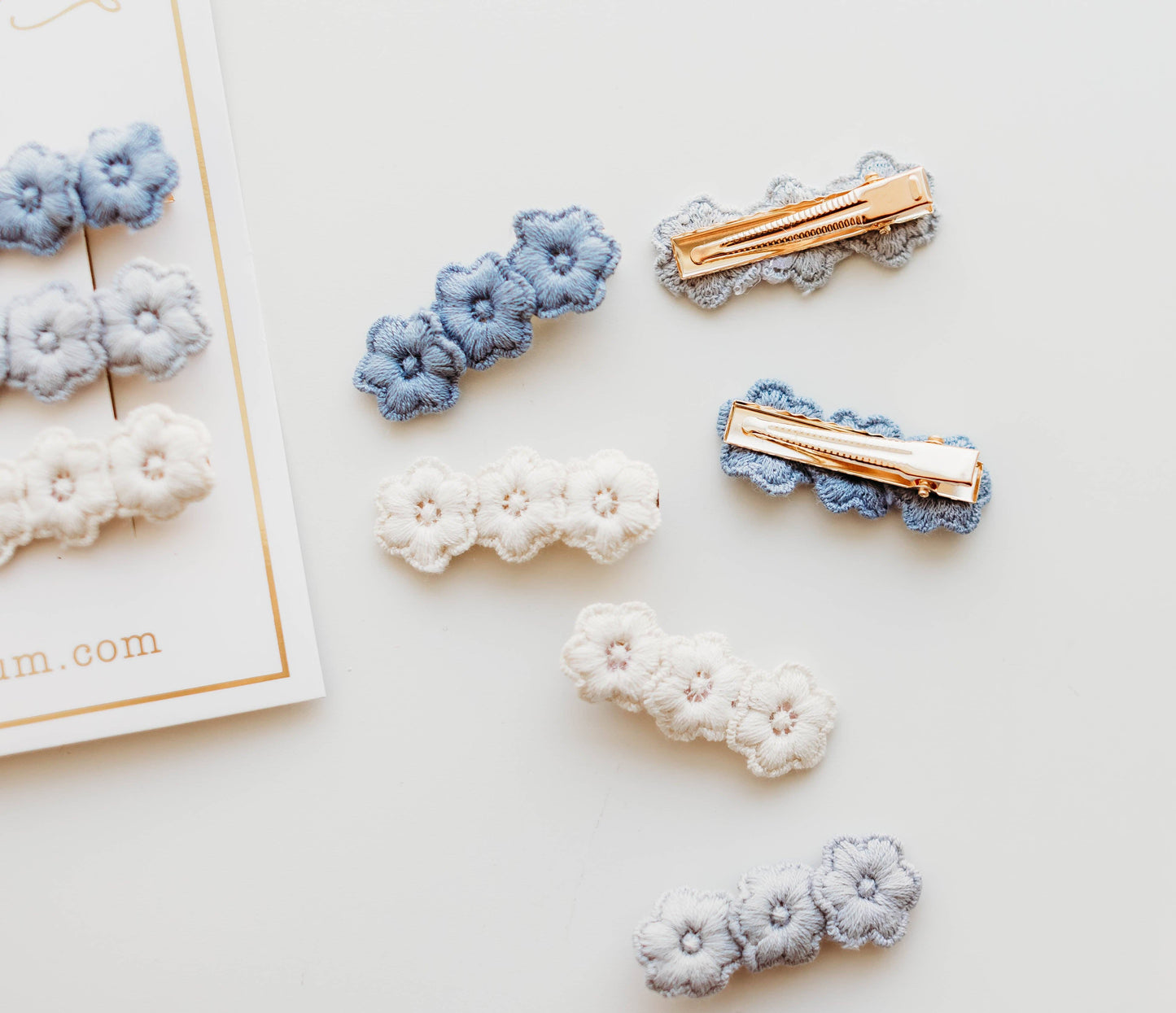 Embroidery Hair Clip Set - Blue Ombre: Clip