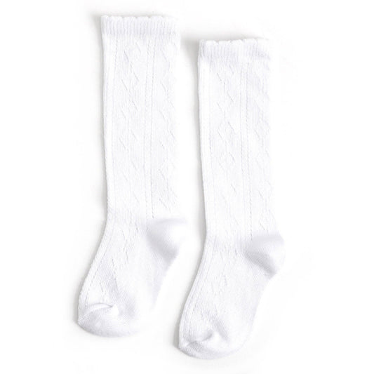 Scalloped Fancy Knee High Socks - White