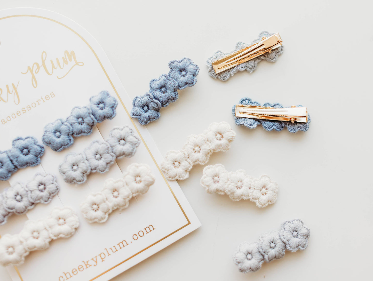 Embroidery Hair Clip Set - Blue Ombre: Clip