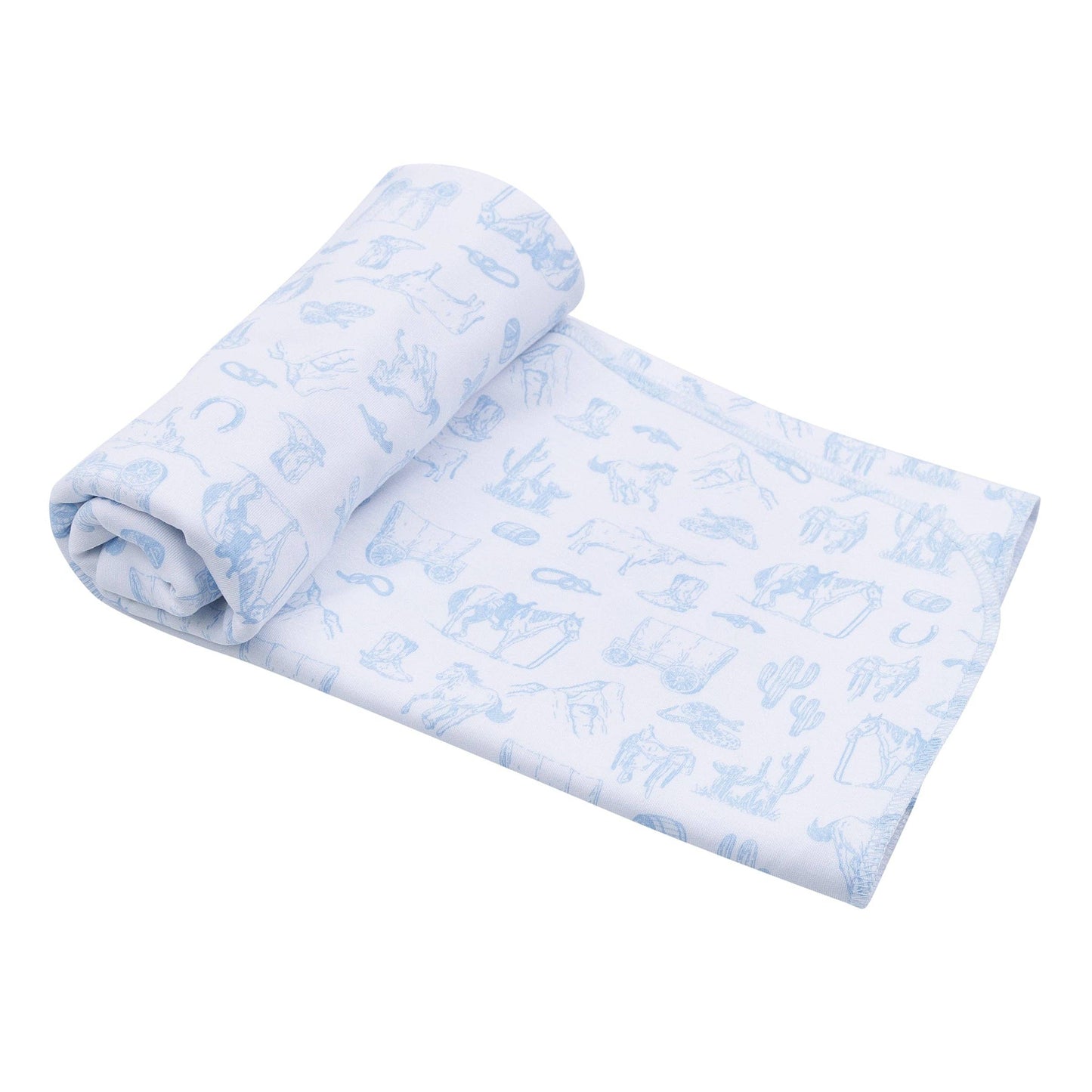 Wild West Toile Swaddle Blanket - Light Blue: One Size