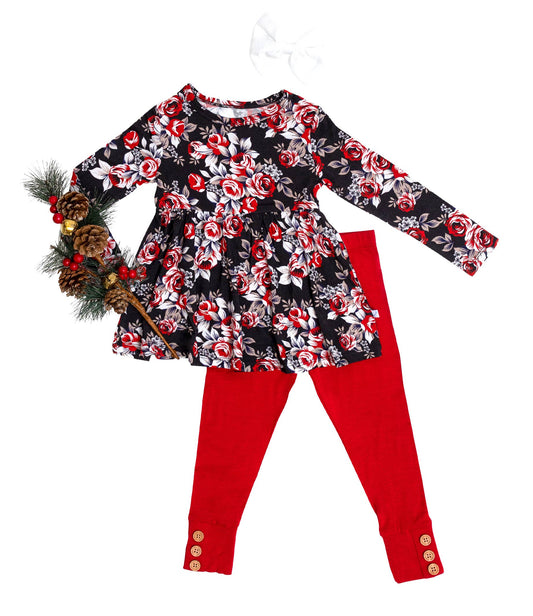 Midnight Rose Peplum Top and Leggings Set
