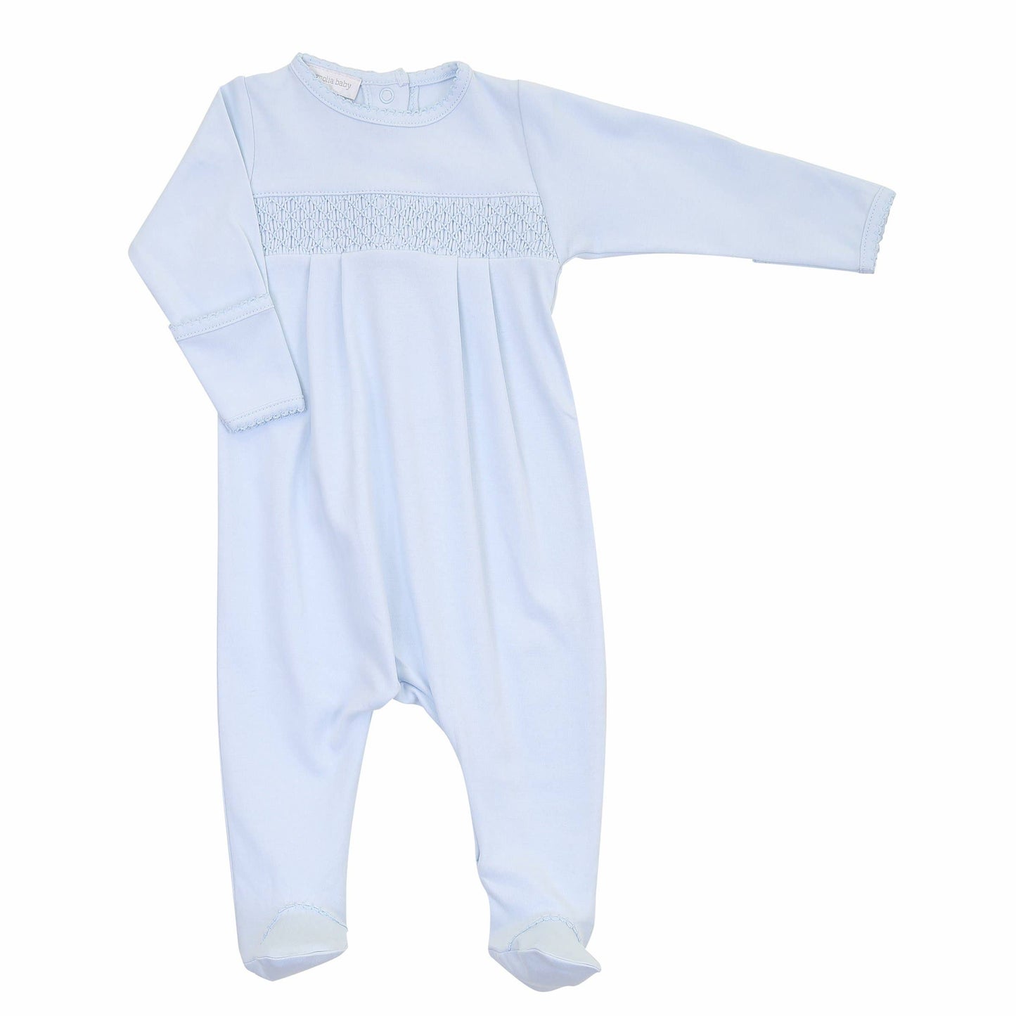 Essentials Solid Blue Smocked Footie: Blue