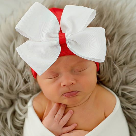 Red Solid Christmas Bow Newborn Hat