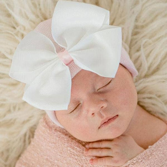 Ilybean Ava Girl Hat White Bow with Pink Center: 0-3 months
