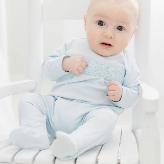 Essentials Solid Blue Smocked Footie