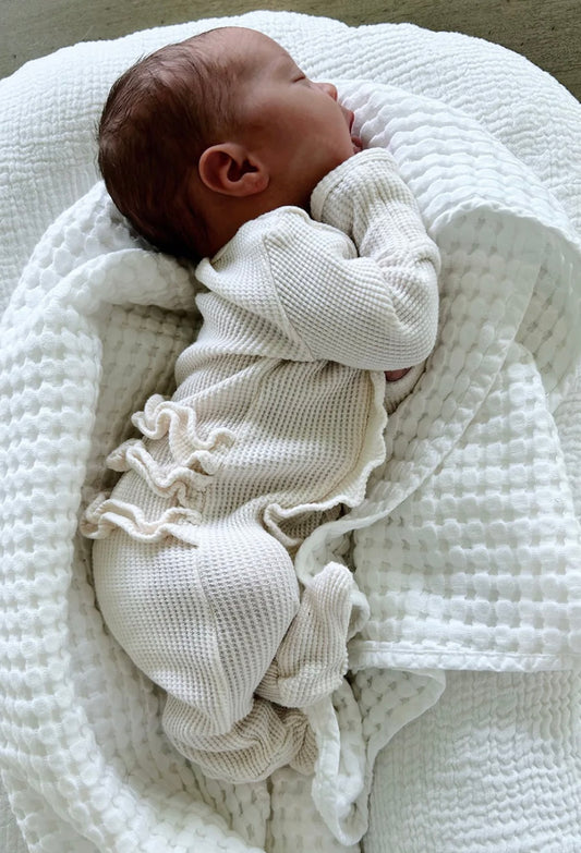 Organic Waffle Basic Zip Footie, Snow: -Spearmint Love