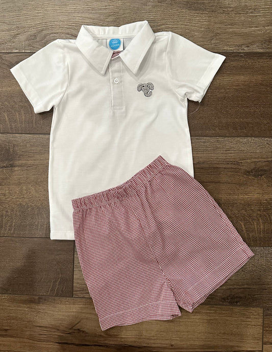 Crimson Elephant French Knot Polo Short Set