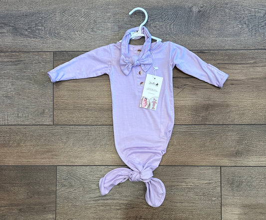 Knotted Baby Gown and Headband Set (NB-3 mo) - Lavender