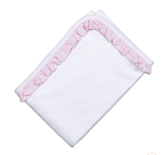 White with Pink Ruffles Pima Blanket