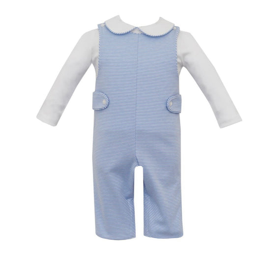 Periwinkle Blue Stripe Knit w/ White Knit Shirt -Long Sleeves-Petit Bebe Boy's Long Jon Jon