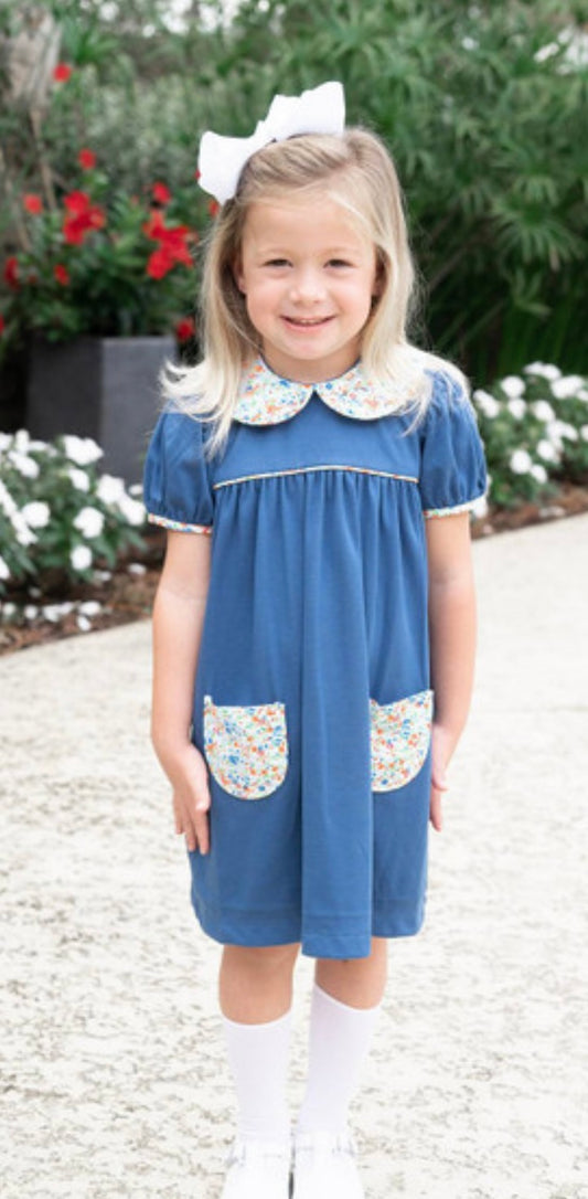 Reagan Blue with Flowers Dress