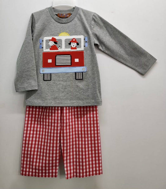 Fire Engine Applique Boys Pant Set